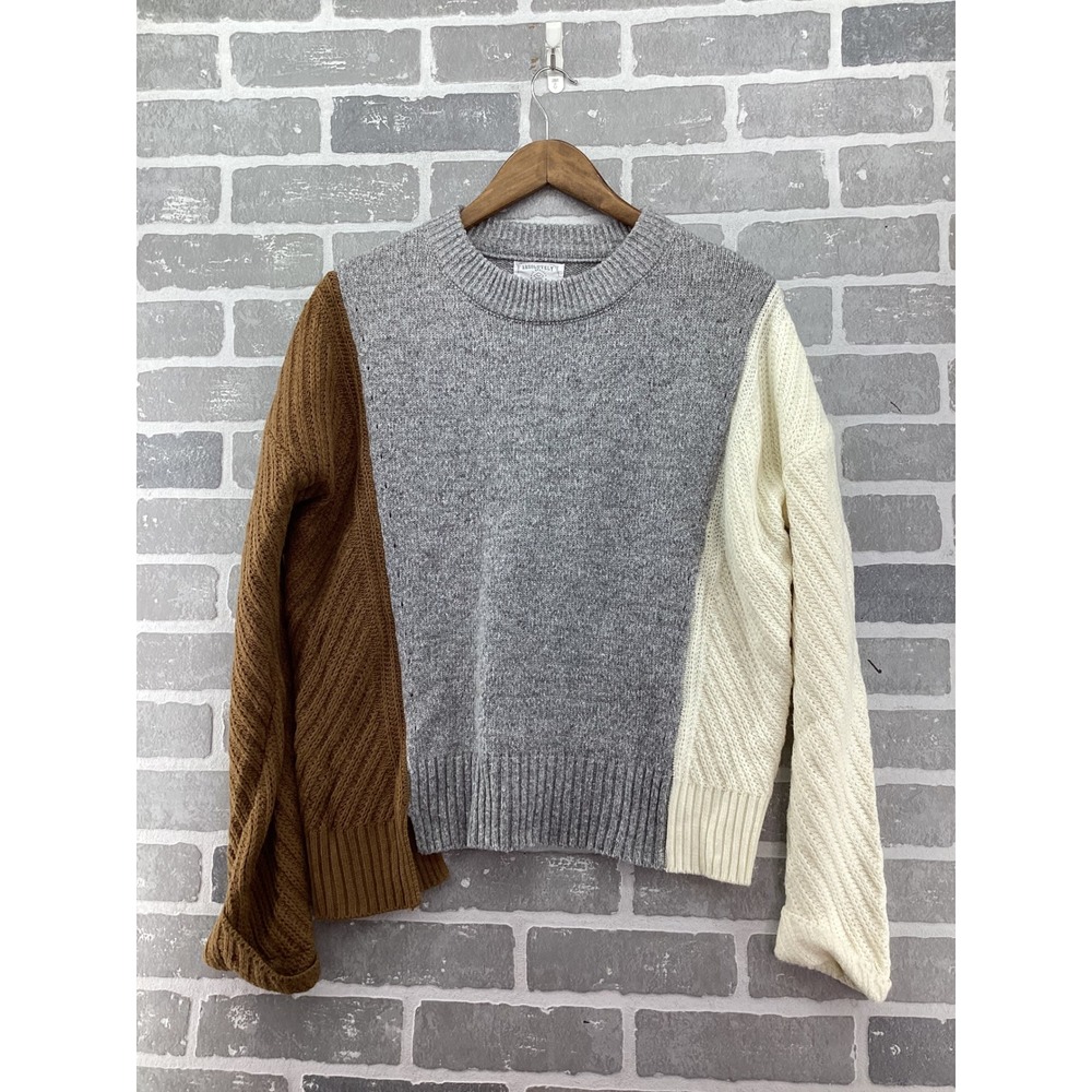 Absolutely Womens Colorblock Crewneck Sweater Grey Brown Cream Size M